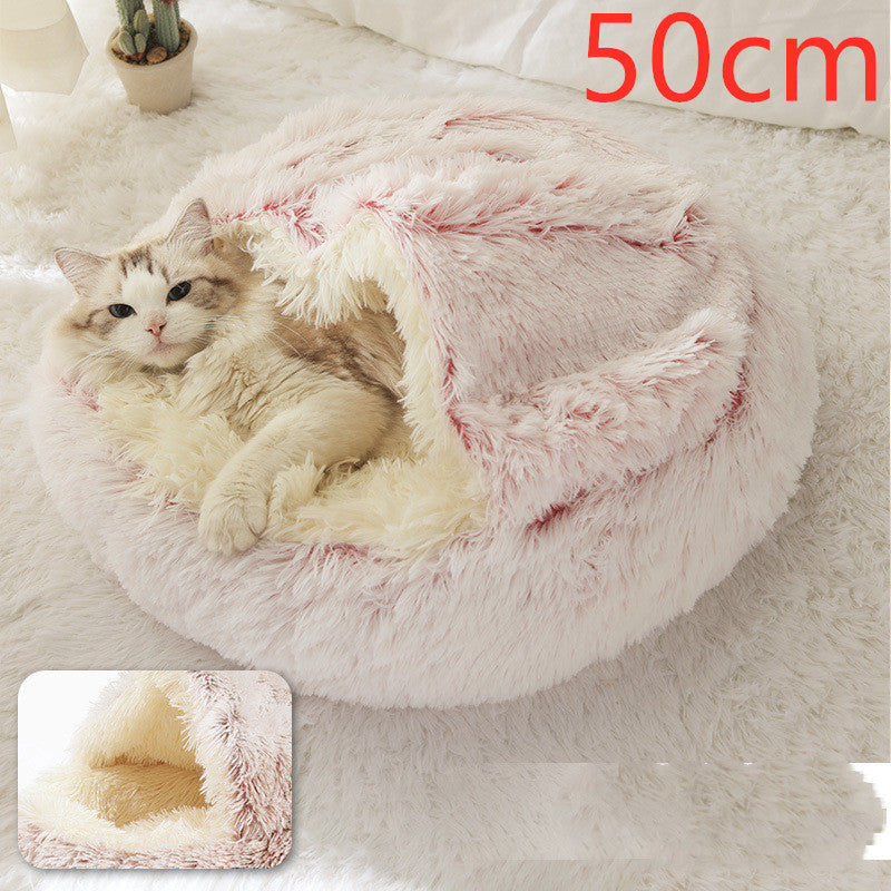 2 In 1 Dog And Cat Bed Pet Winter Bed Round Plush Warm Bed House Soft Long Plush Pets Bed