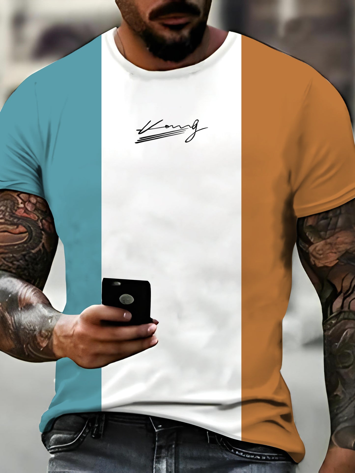 Plus Size Men's Summer Fashion Color Block Short Sleeve T-Shirt