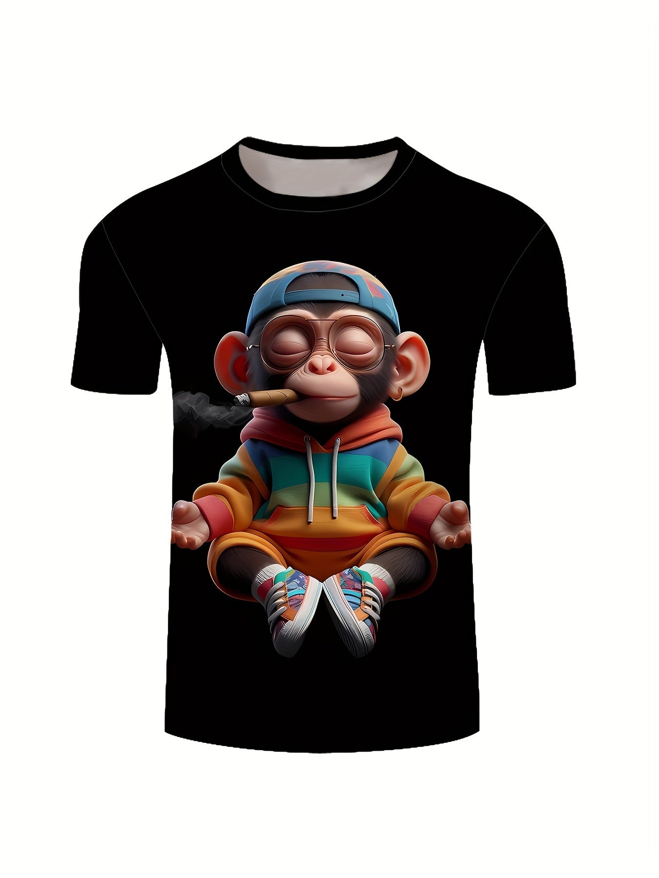 🐒 Men's 3D Digital Smoking & Meditating Monkey T-Shirt 🧘‍♂️