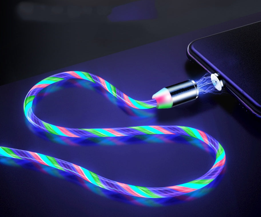 Flow Glow Magnetic Streamer Data Cable: Compatible with Apple, Android, and Type-C Devices