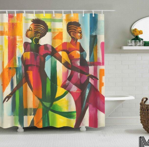 Urban Vibes Shower Curtain: Graffiti Art featuring Hip Hop African Girl and Modern Building Design