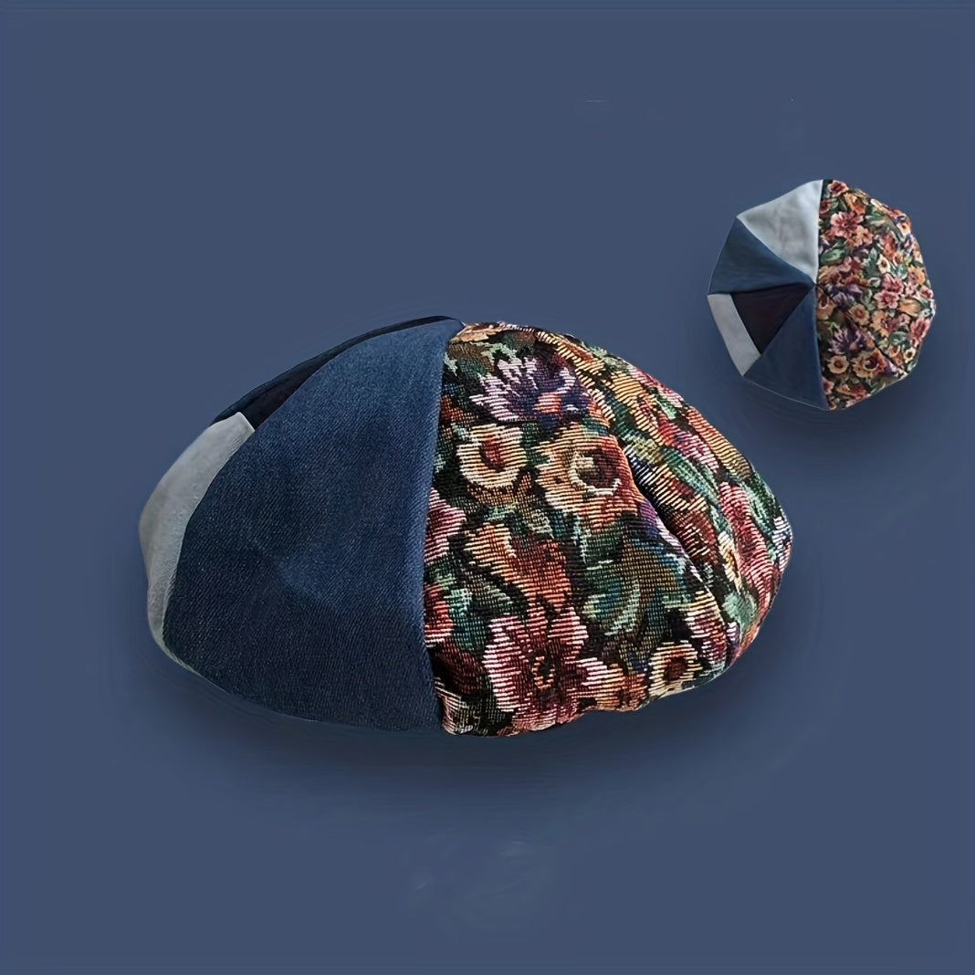 🐻 Cartoon Bear Flower Stitching Beret - Vintage Denim Washed Breathable Cap 🌸