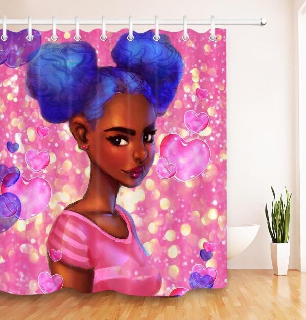 Urban Vibes Shower Curtain: Graffiti Art featuring Hip Hop African Girl and Modern Building Design