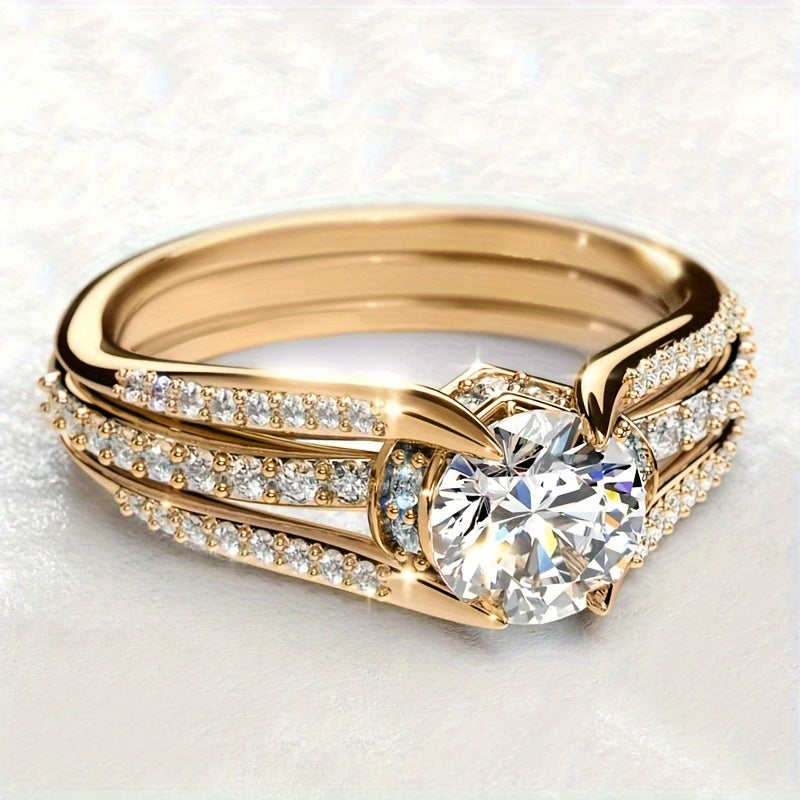 Elegant 18K Gold Plated Zirconia Promise Ring 💍✨