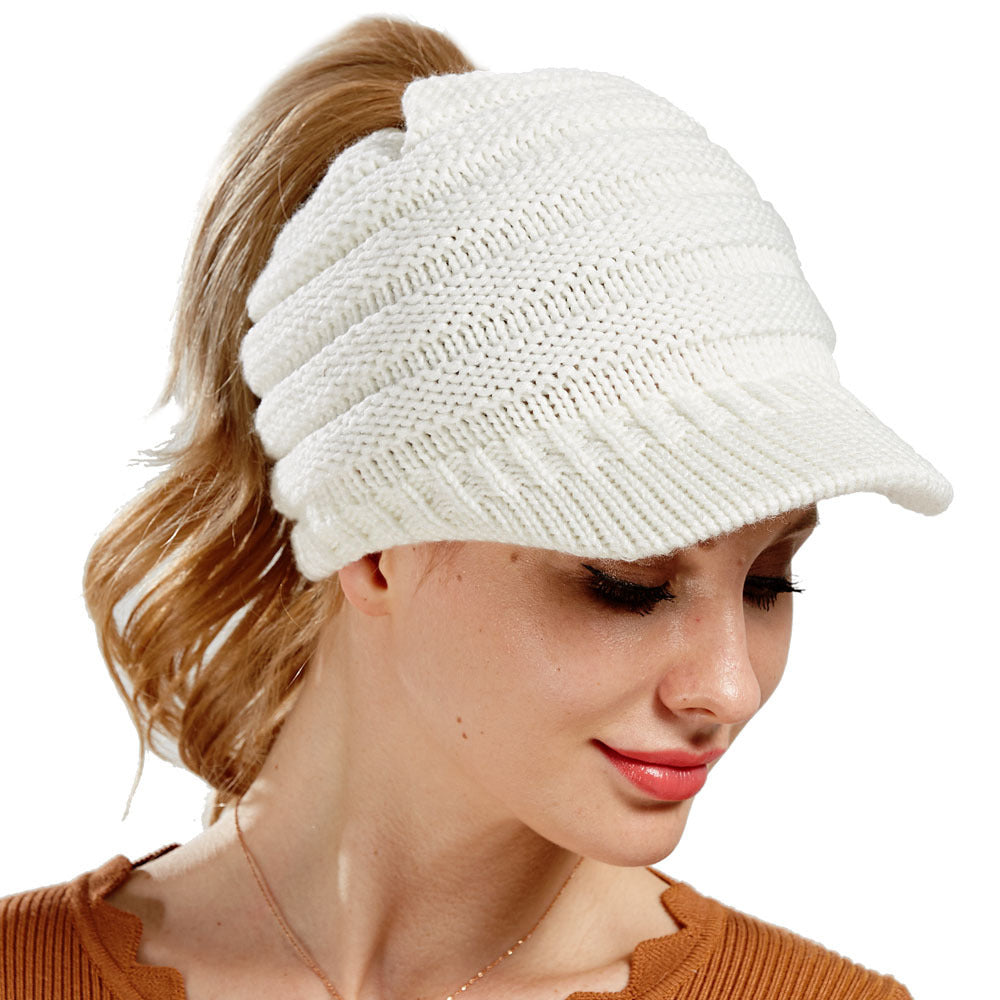 Cozy Knit Ponytail Beanies: Stylish Winter Hats for Women, Soft and Warm Skull Caps