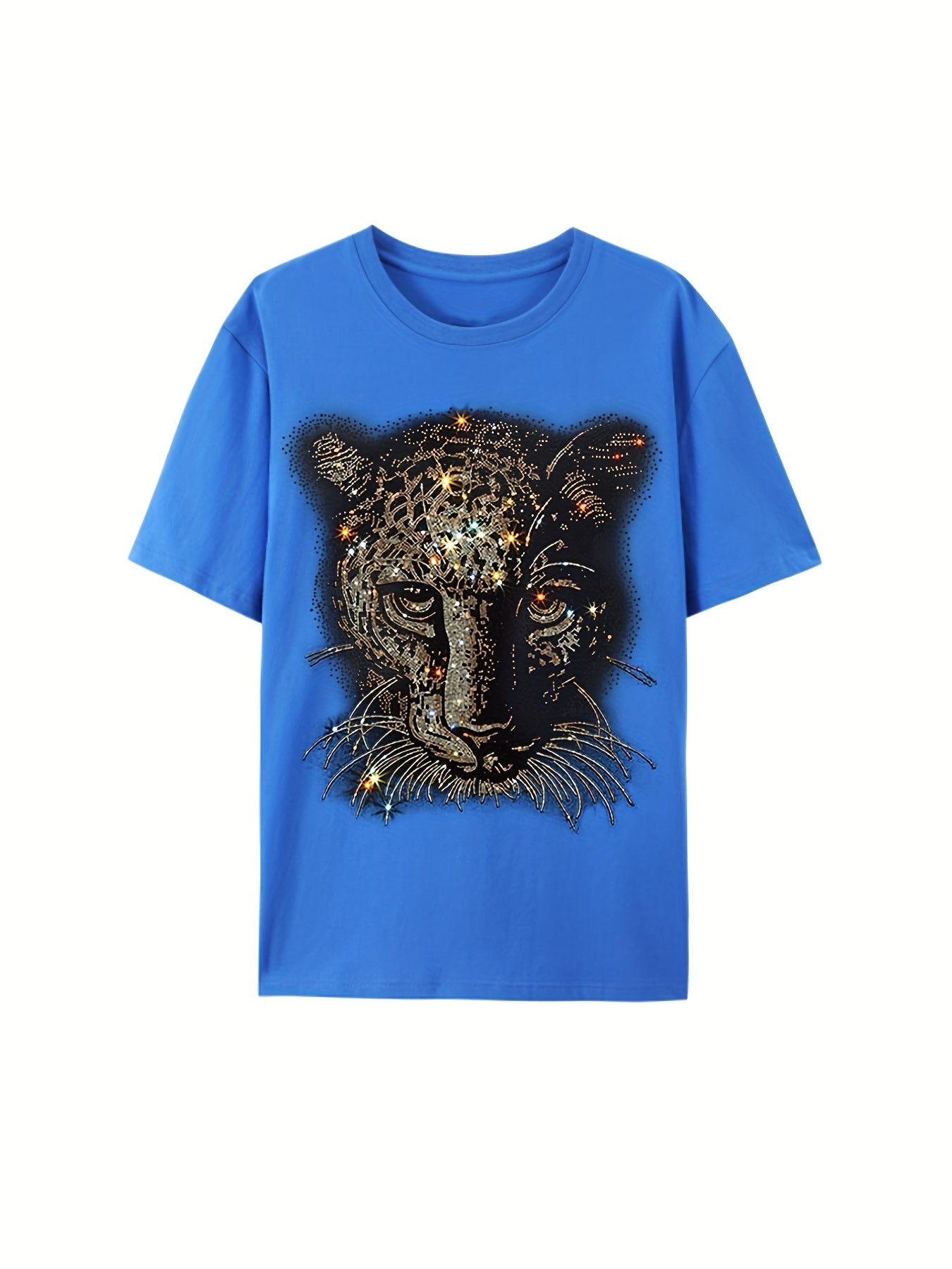 ✨ Rhinestone Leopard T-Shirt 🐆 - Casual Crew Neck Graphic Tee for Men