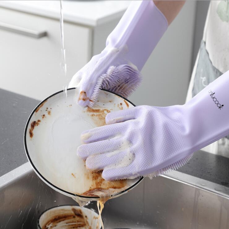 Thick silicone dishwashing gloves