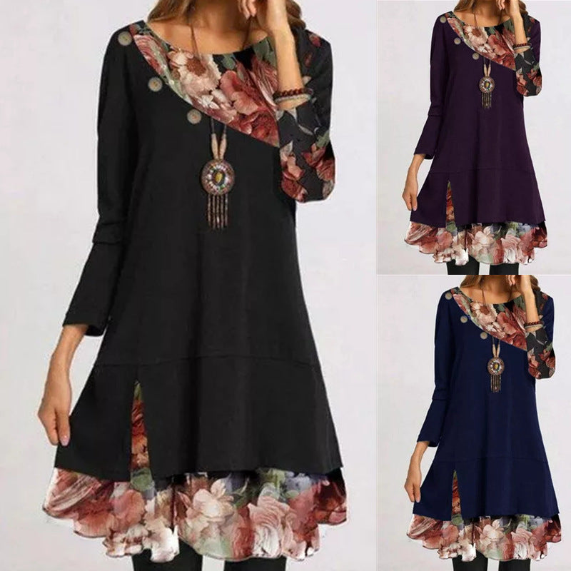 Hot Selling Fashionable Chiffon Stitching Loose Dress