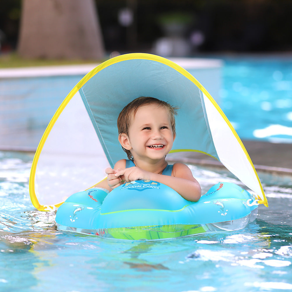 Sun Splash Baby Swimming Float: Inflatable Infant Floating Ring with Canopy - Perfect Pool Accessory for Summer Fun