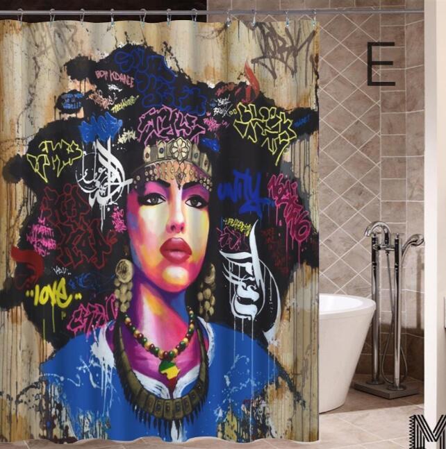 Urban Vibes Shower Curtain: Graffiti Art featuring Hip Hop African Girl and Modern Building Design