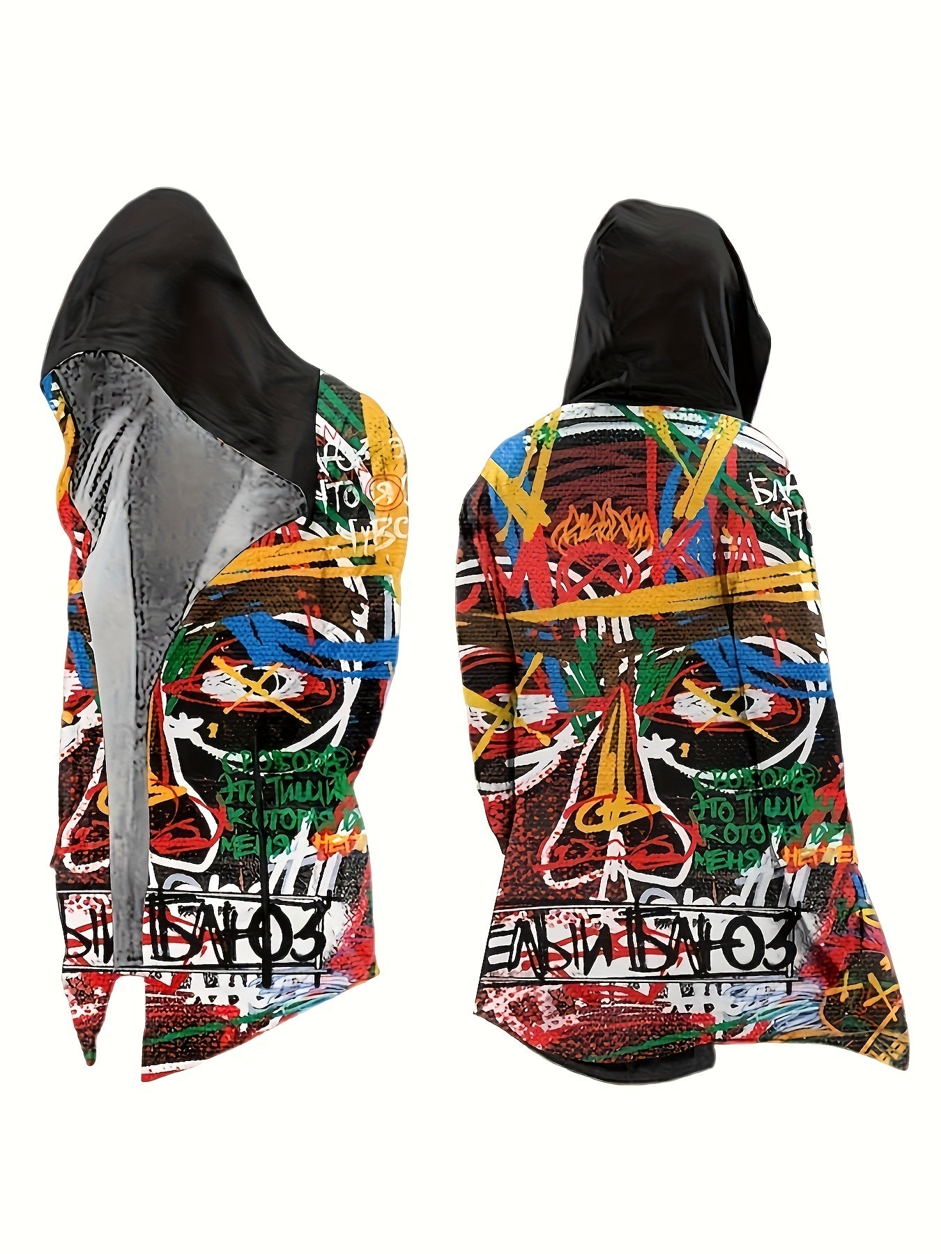 🎨 Street Phantom: Graffiti Print Hooded Cape 🖤