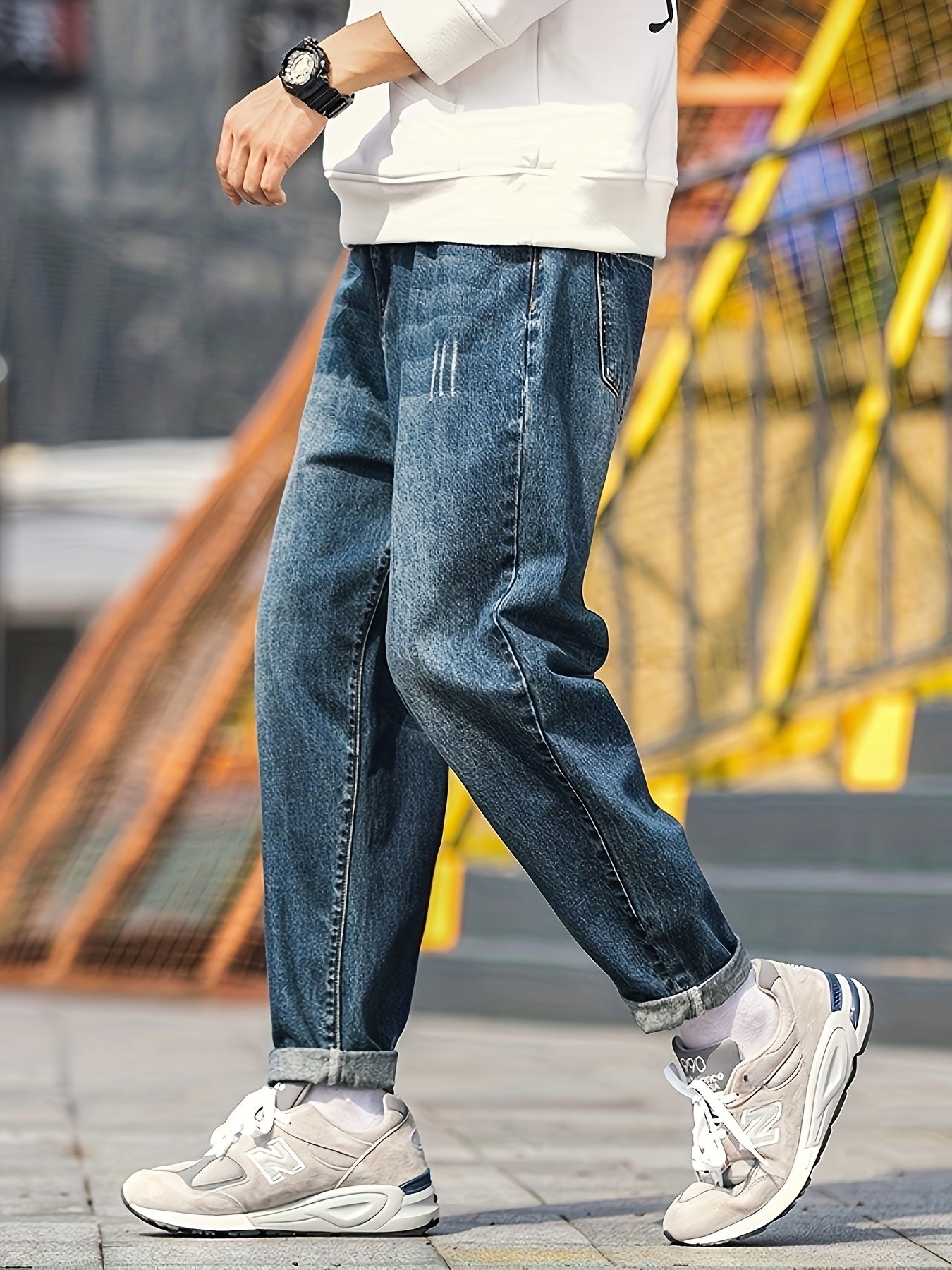 🧢 Men's Letters Embroidery Print Washed Denim Trousers 🧢