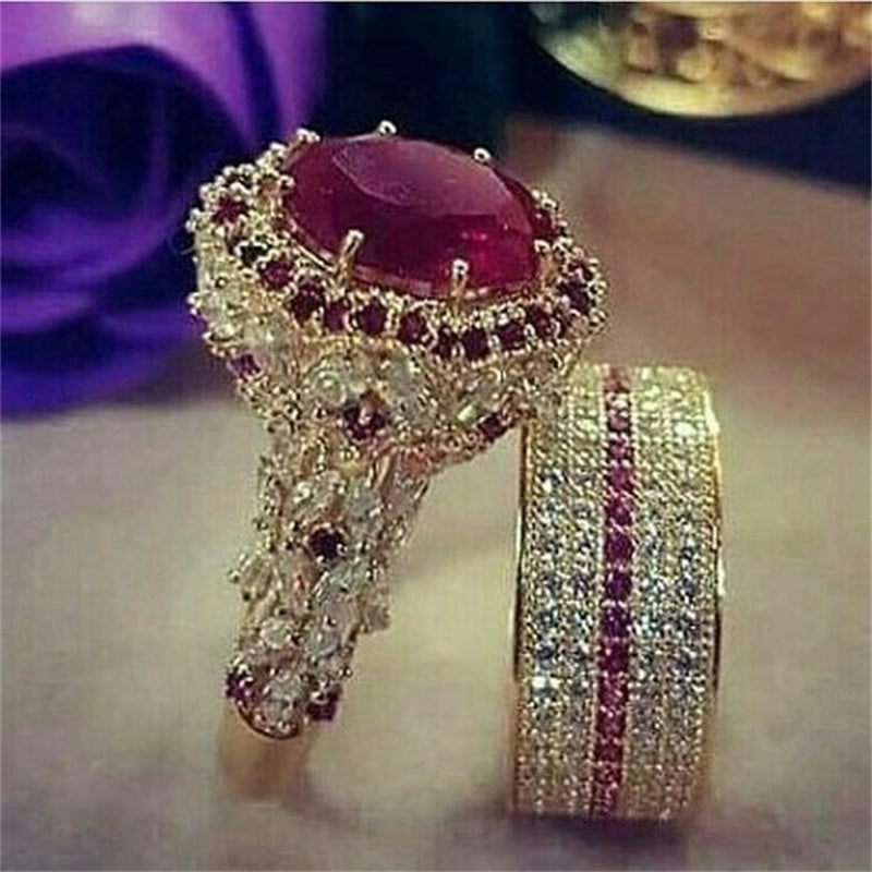 Elegant Duo of Synthetic Ruby Rings – Perfect Anniversary Gift 💍❤️