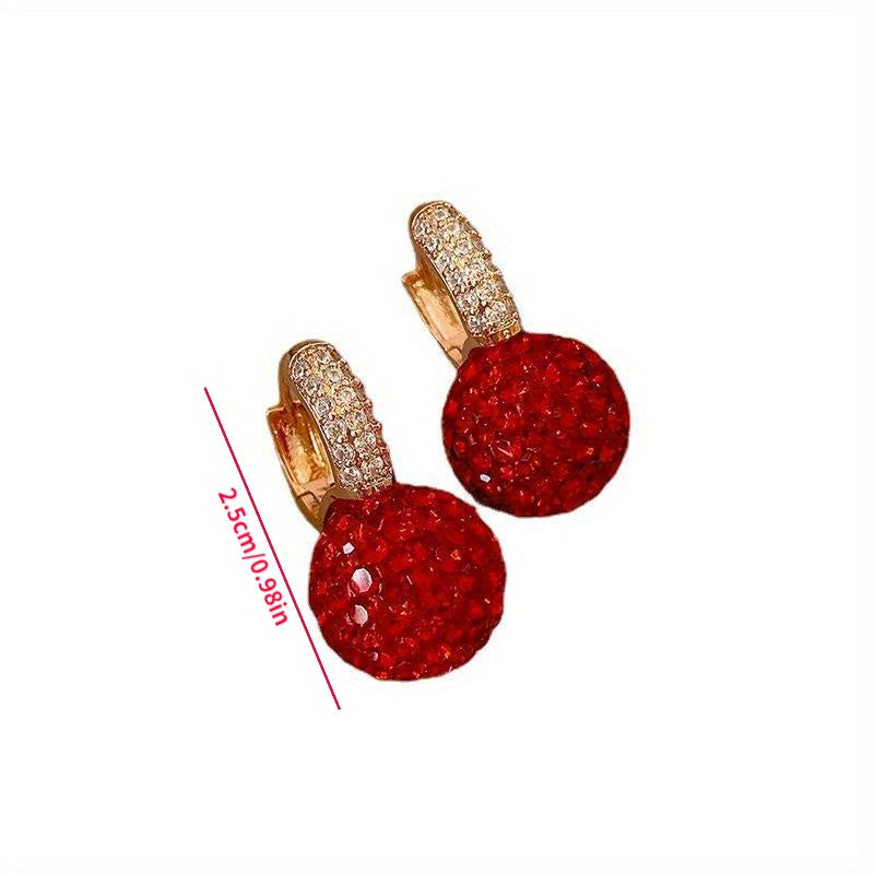 🔴 Scarlet Glow Dangle Earrings – Shiny Rhinestone Alloy Jewelry ✨