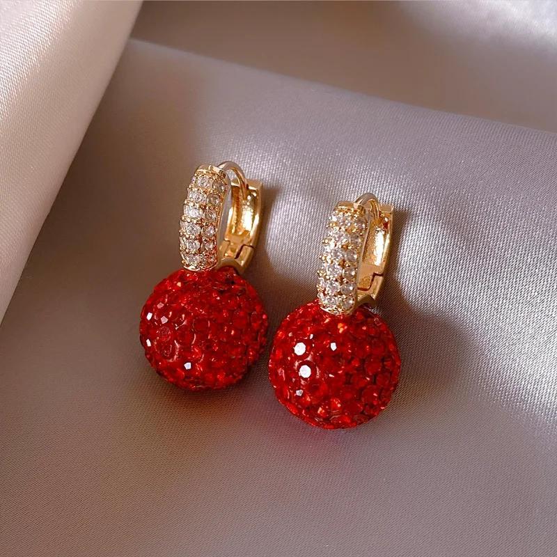 🔴 Scarlet Glow Dangle Earrings – Shiny Rhinestone Alloy Jewelry ✨