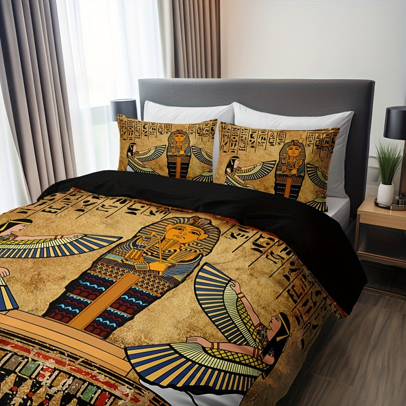 🌟 Pharaoh Dreams Bedding Set: Egyptian Art Duvet Cover Collection 🛏️