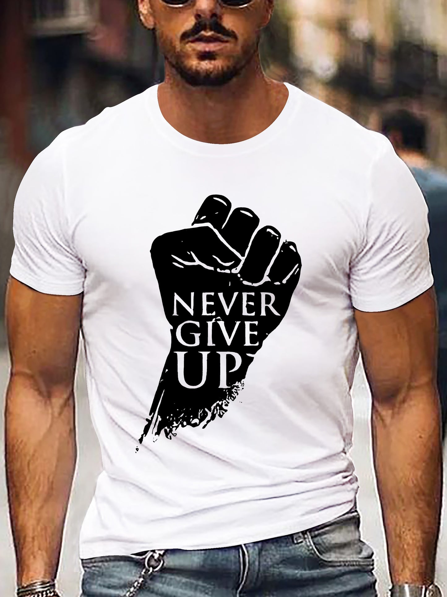 💪 Fist and Never Give Up Graphic Tee 👕