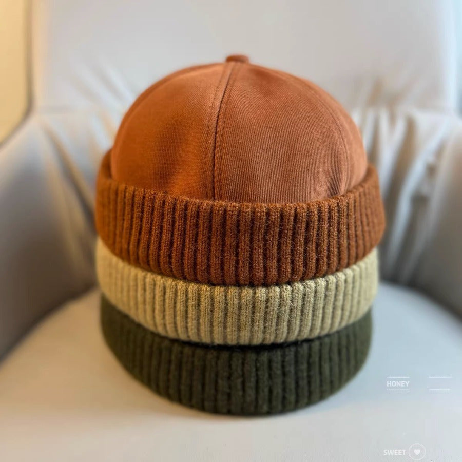 🍂 Autumn & Winter Solid Color Brimless Hat - Unisex Casual Street Trend Windproof Pullover Beanie 🧢