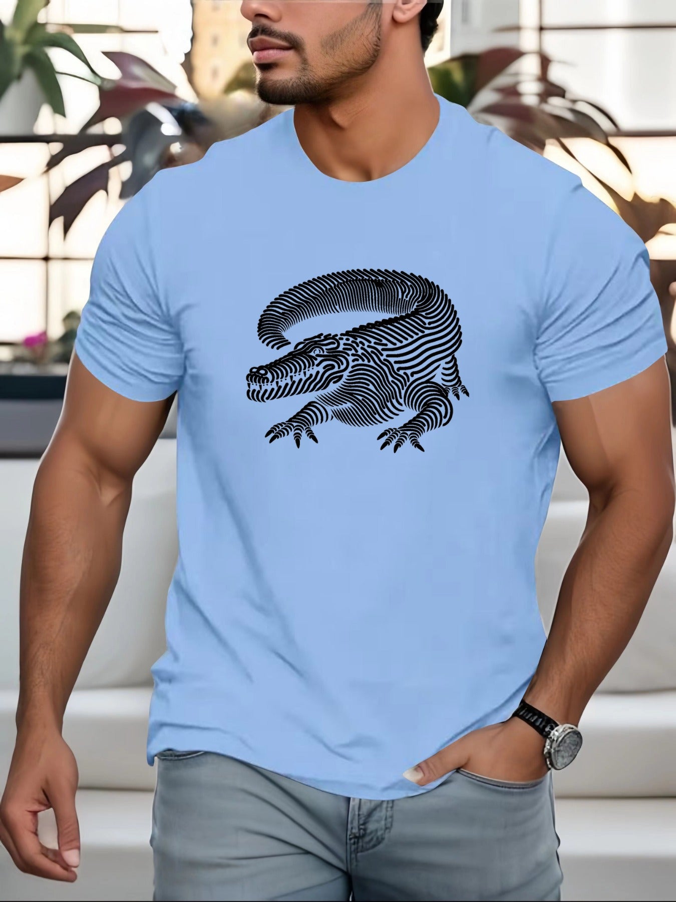 🦎 Cool Crocodile Print Short-Sleeve T-Shirt 🌿