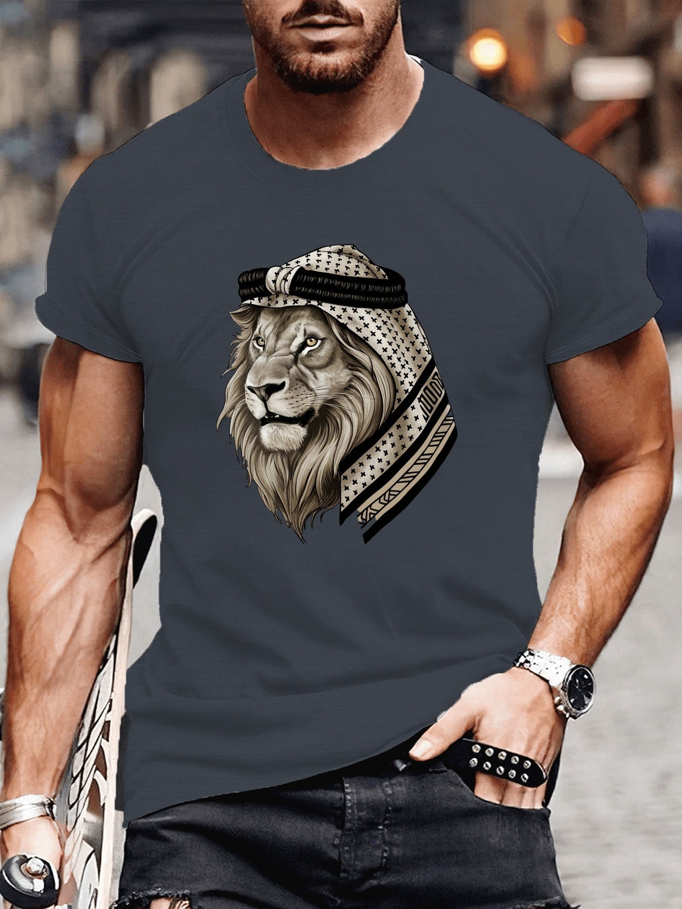 🦁 Lion with Keffiyeh Headdress Print Men's T-Shirt 🌟