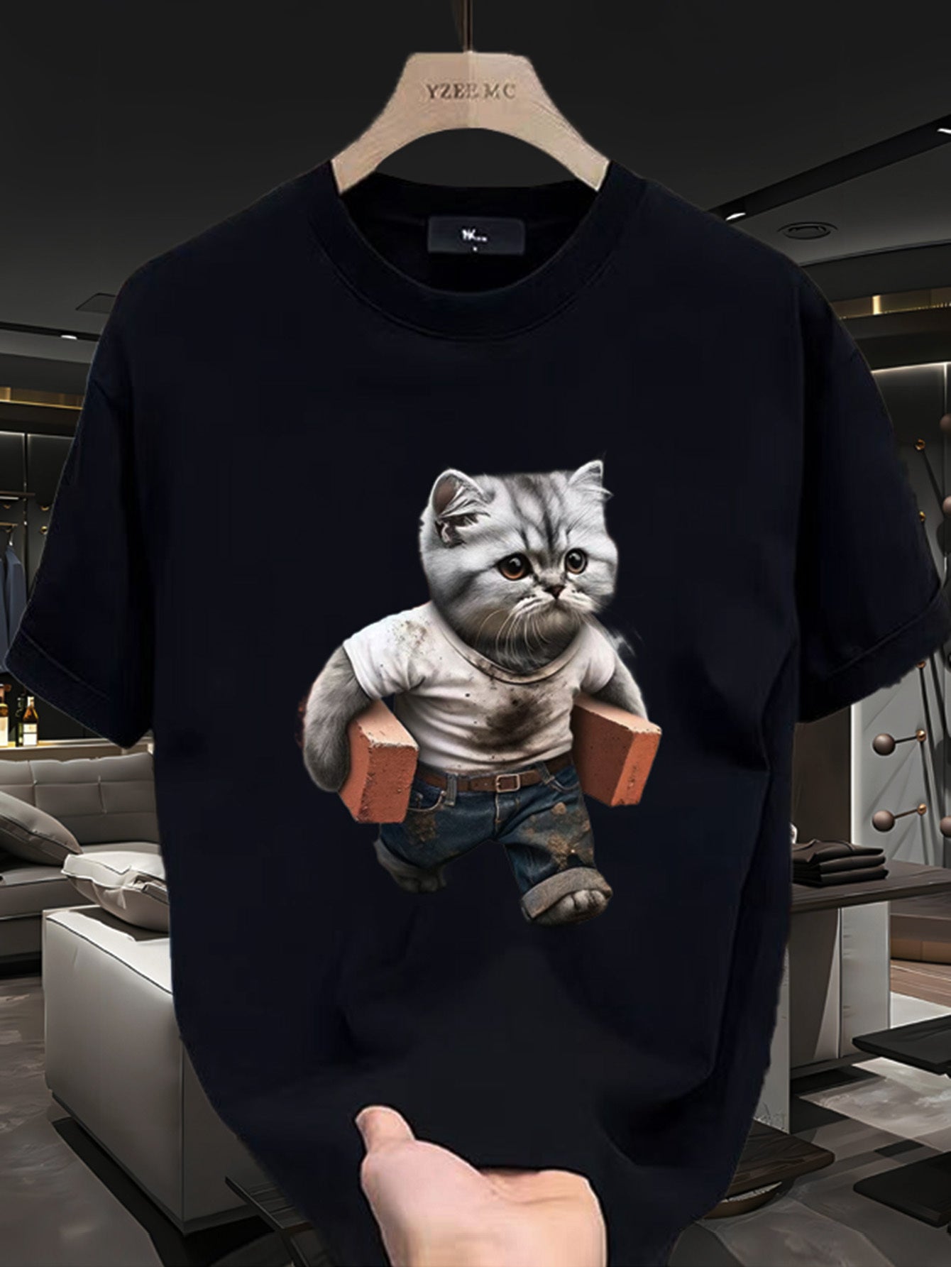 🐱 Men's 100% Cotton Cat Graphic Print T-shirt