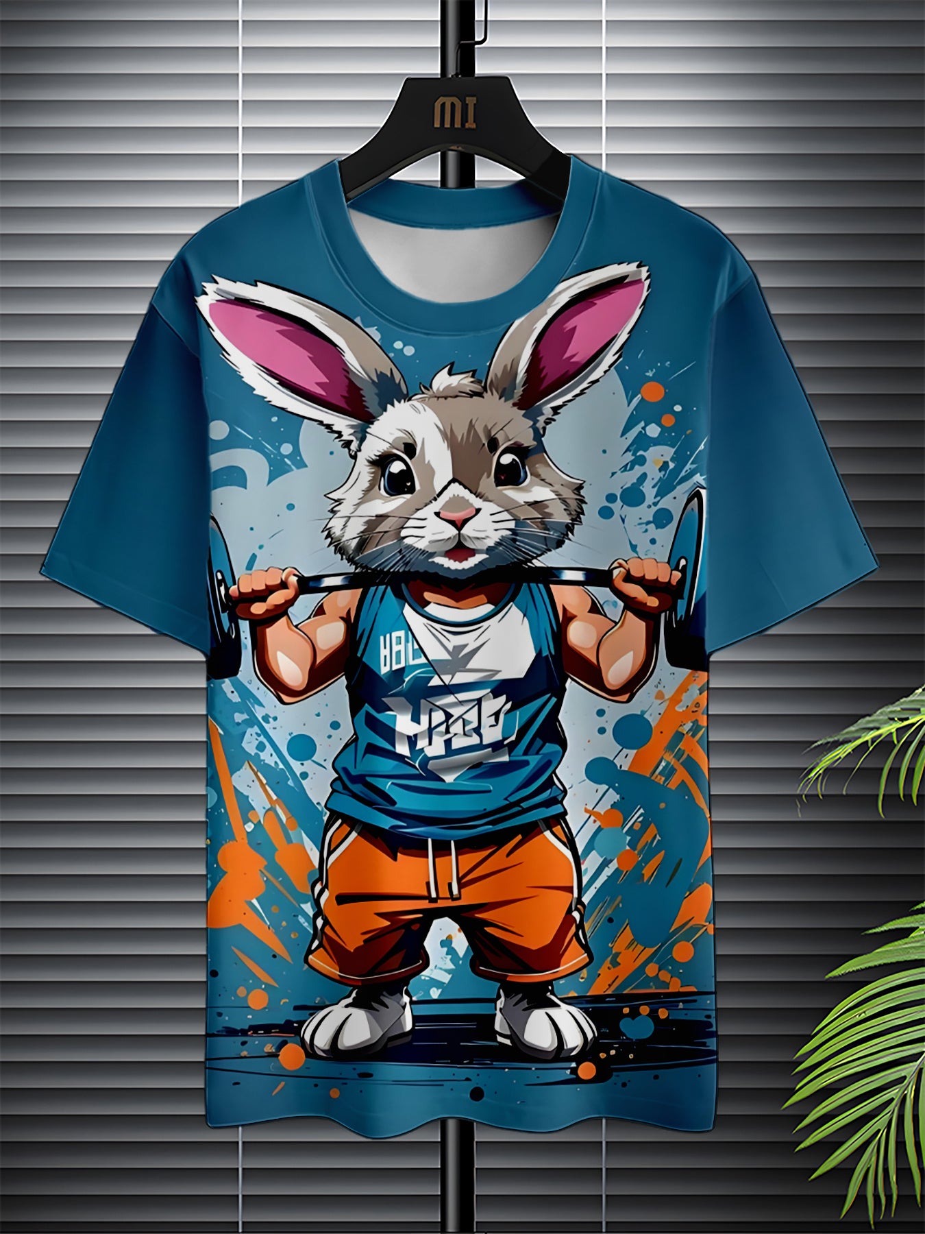 🐰 Men's 3D Digital Cartoon Style Exercising Muscular Rabbit Pattern T-Shirt