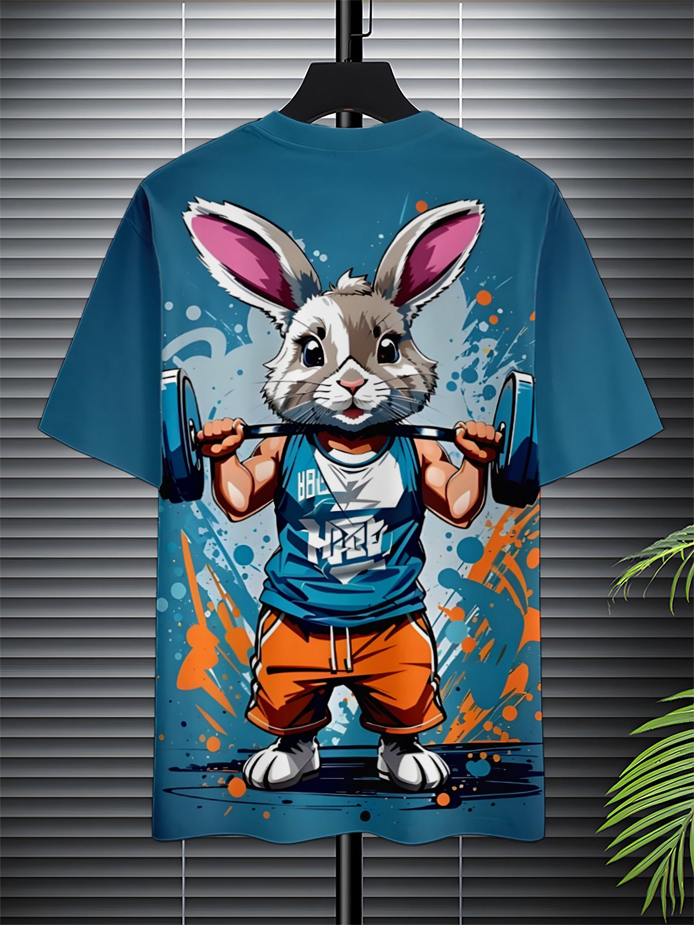 🐰 Men's 3D Digital Cartoon Style Exercising Muscular Rabbit Pattern T-Shirt