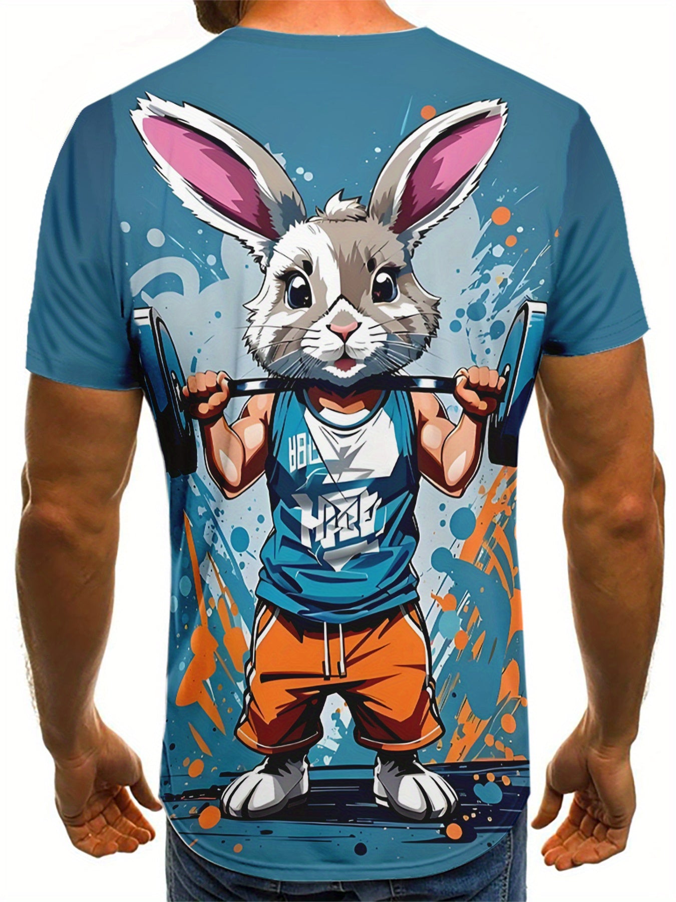 🐰 Men's 3D Digital Cartoon Style Exercising Muscular Rabbit Pattern T-Shirt