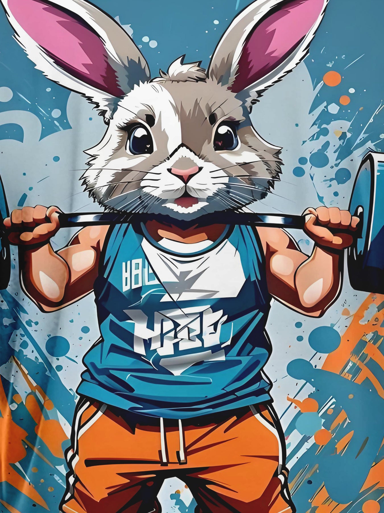 🐰 Men's 3D Digital Cartoon Style Exercising Muscular Rabbit Pattern T-Shirt