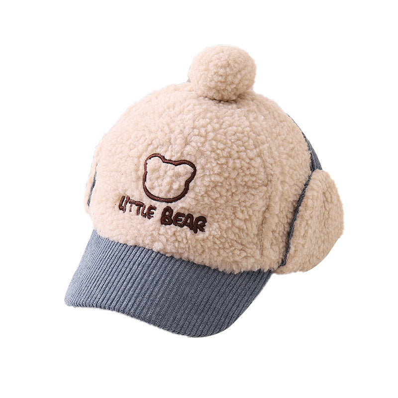 Warm Plush Girls' Stitching Peaked Cap