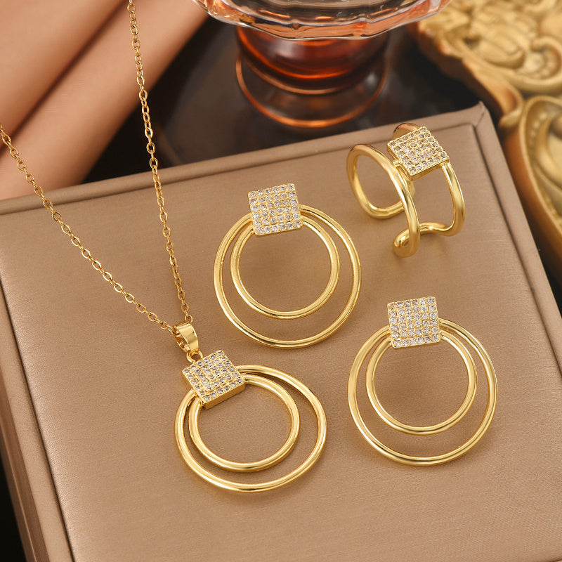 Golden Cubic Zirconia Geometric Jewelry Set (4pcs) ✨🔷