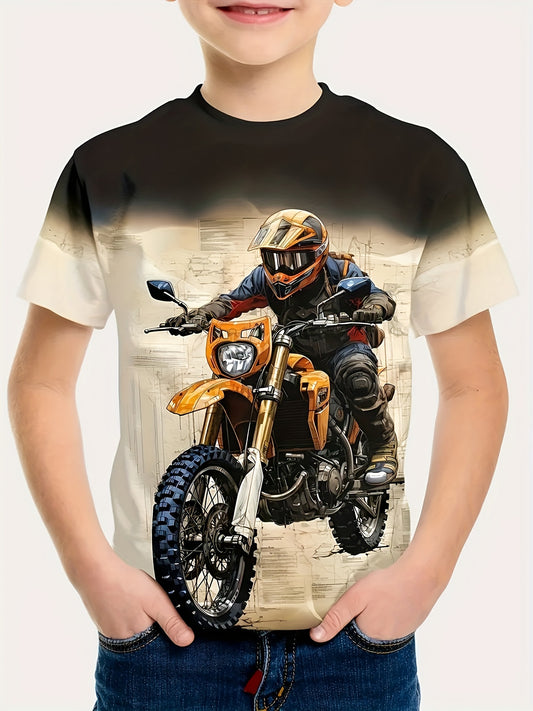 🏍️ Stylish Motorcycle Rider 3D Print T-Shirt for Boys – Cool & Comfy Summer Wear 🌟