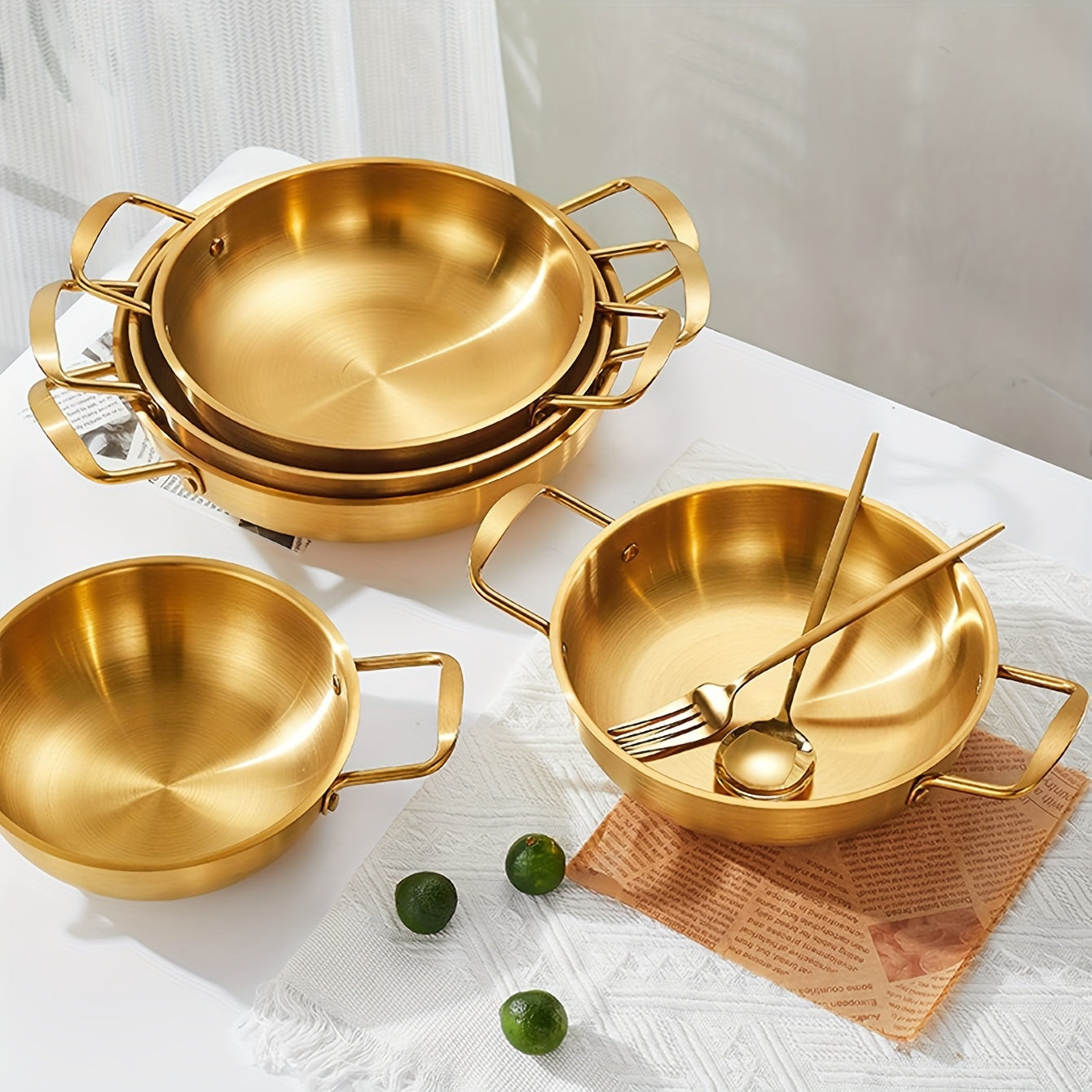 Gleaming Gold Stainless Steel Wok Set 🍜✨