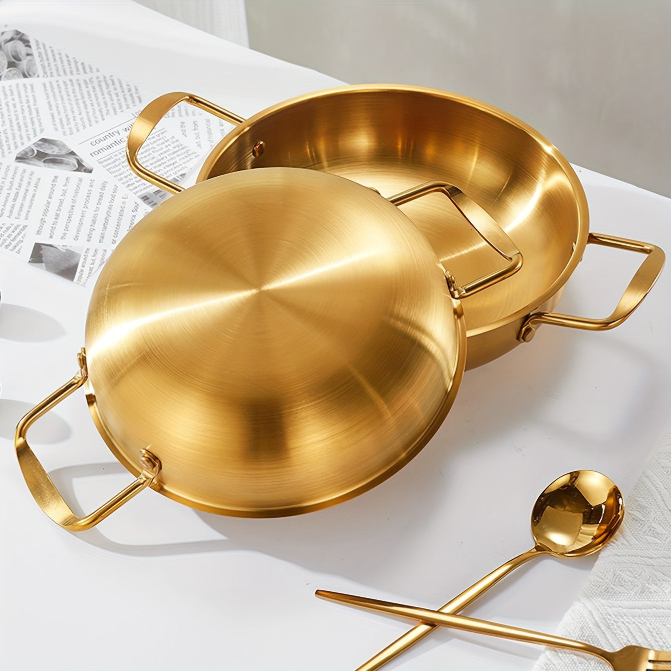 Gleaming Gold Stainless Steel Wok Set 🍜✨