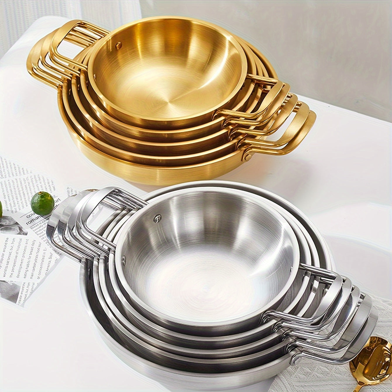 Gleaming Gold Stainless Steel Wok Set 🍜✨