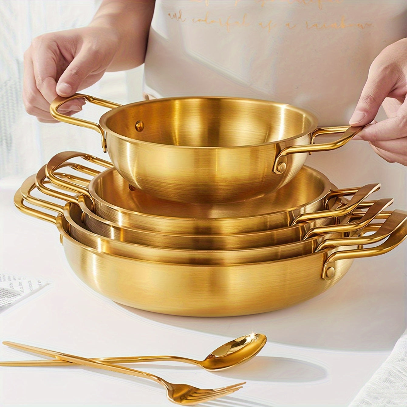 Gleaming Gold Stainless Steel Wok Set 🍜✨