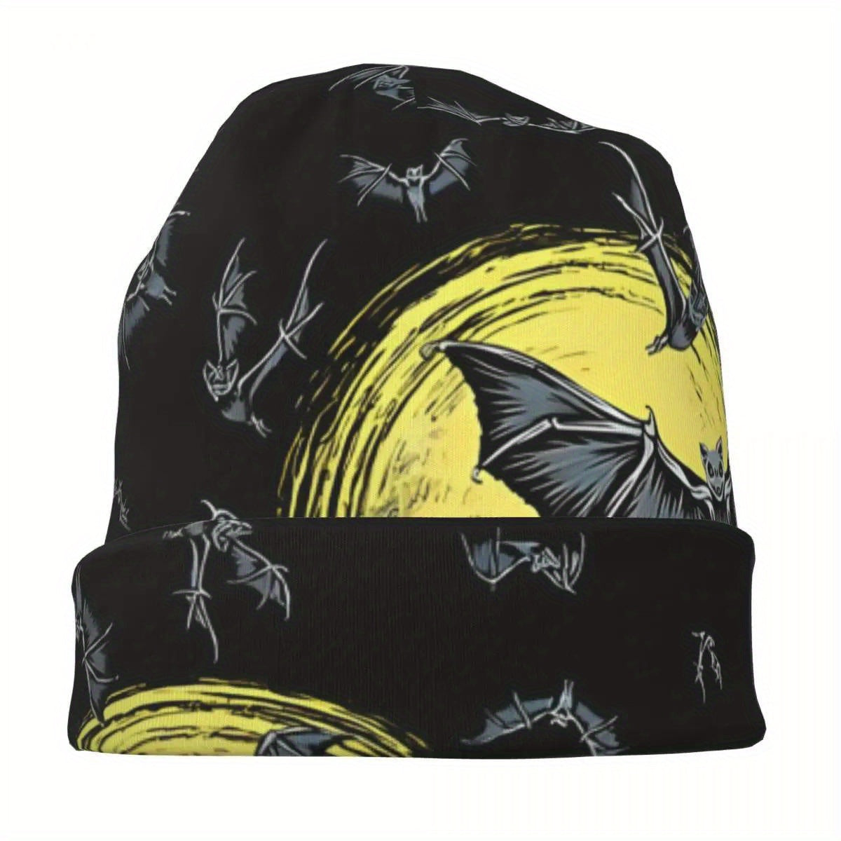 🦇 Bats & Full Moon Print Knit Beanie Cap 🌕