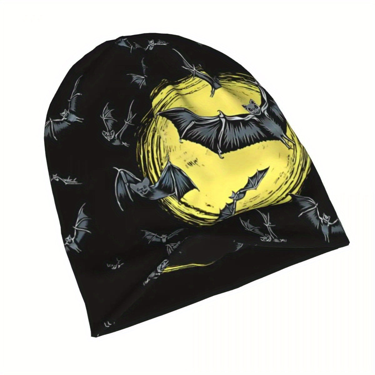 🦇 Bats & Full Moon Print Knit Beanie Cap 🌕