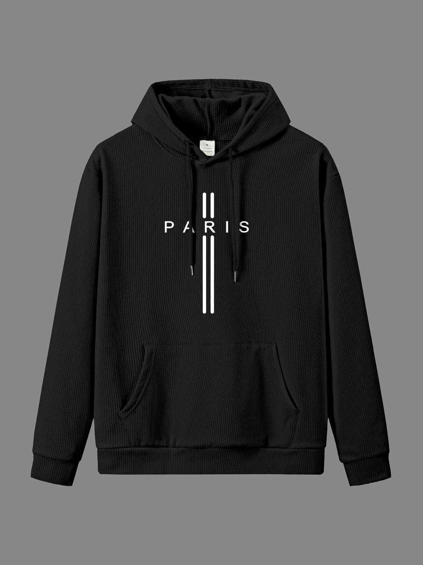 Paris-Inspired Men's Casual Hoodie with Drawstring & Pocket - Long Sleeve, Knit Pullover for Fall/Winter