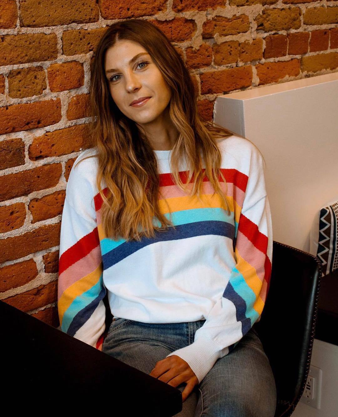 Spring And Summer Rainbow Pullover Casual Long Sleeve Sweatshirt