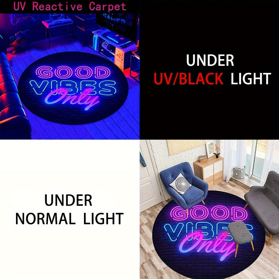 Vibe Glow: "Good Vibes Only" Fluorescent Round Rug ✨