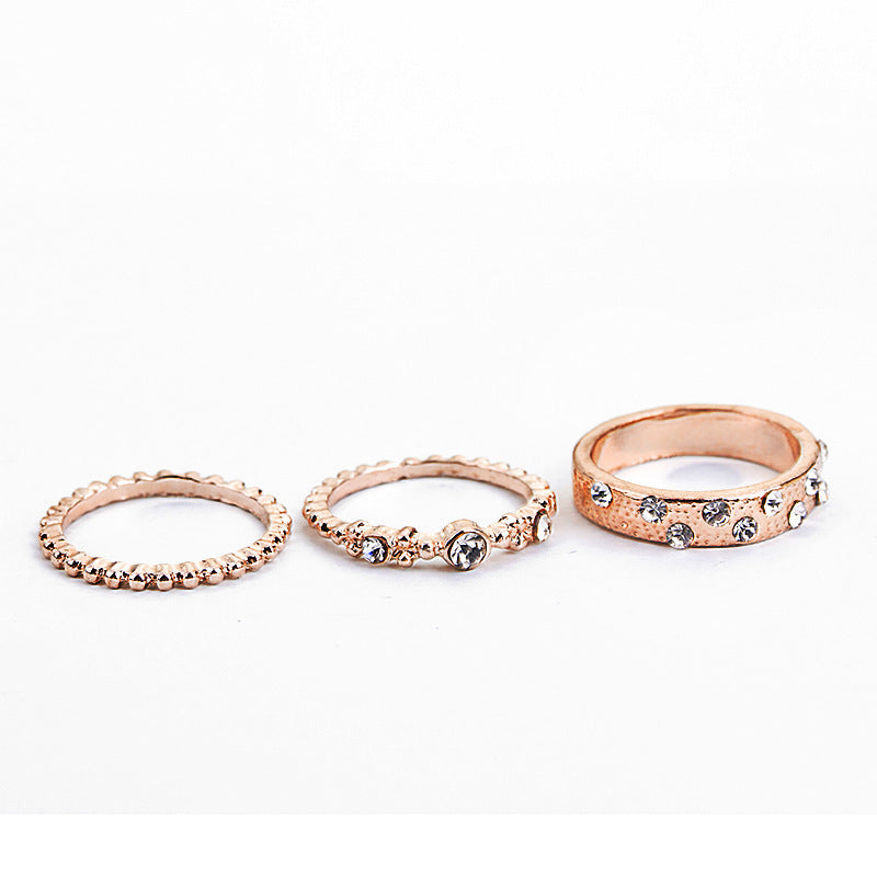 Euro Glam Rose Gold Diamond Stackable Rings: Set of Five Elegant Jewelry Pieces