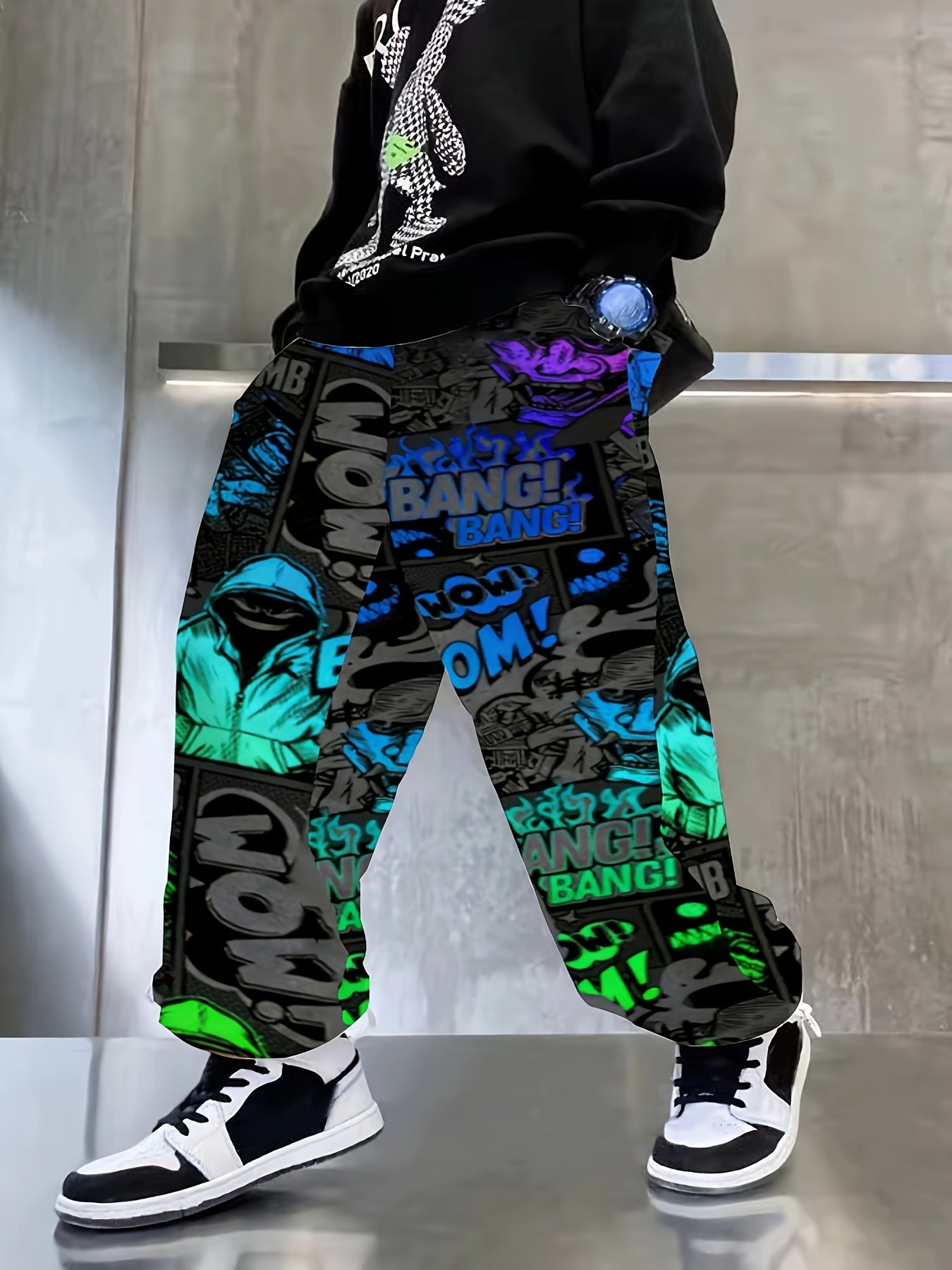 🖌️ Boys Casual Joggers - Elastic Waist Pants with Letter Graffiti & Ink Splash