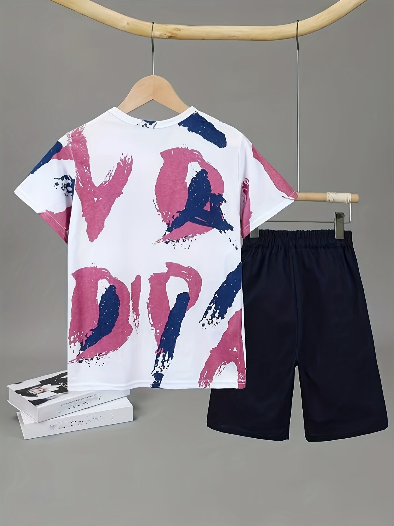 🌟 Boys' 2-Piece Letter Graphic T-Shirt & Solid Shorts Set – Comfy Summer Essentials 👕