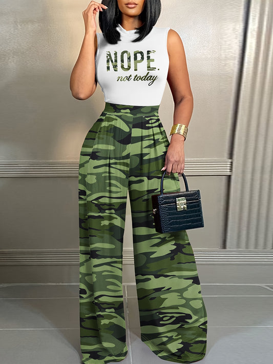 Camo Print Crew Neck Tank Jumpsuit