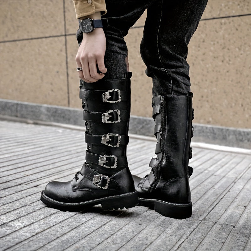 🏍️ Men's Buckle Décor Front Motorcycle Boots