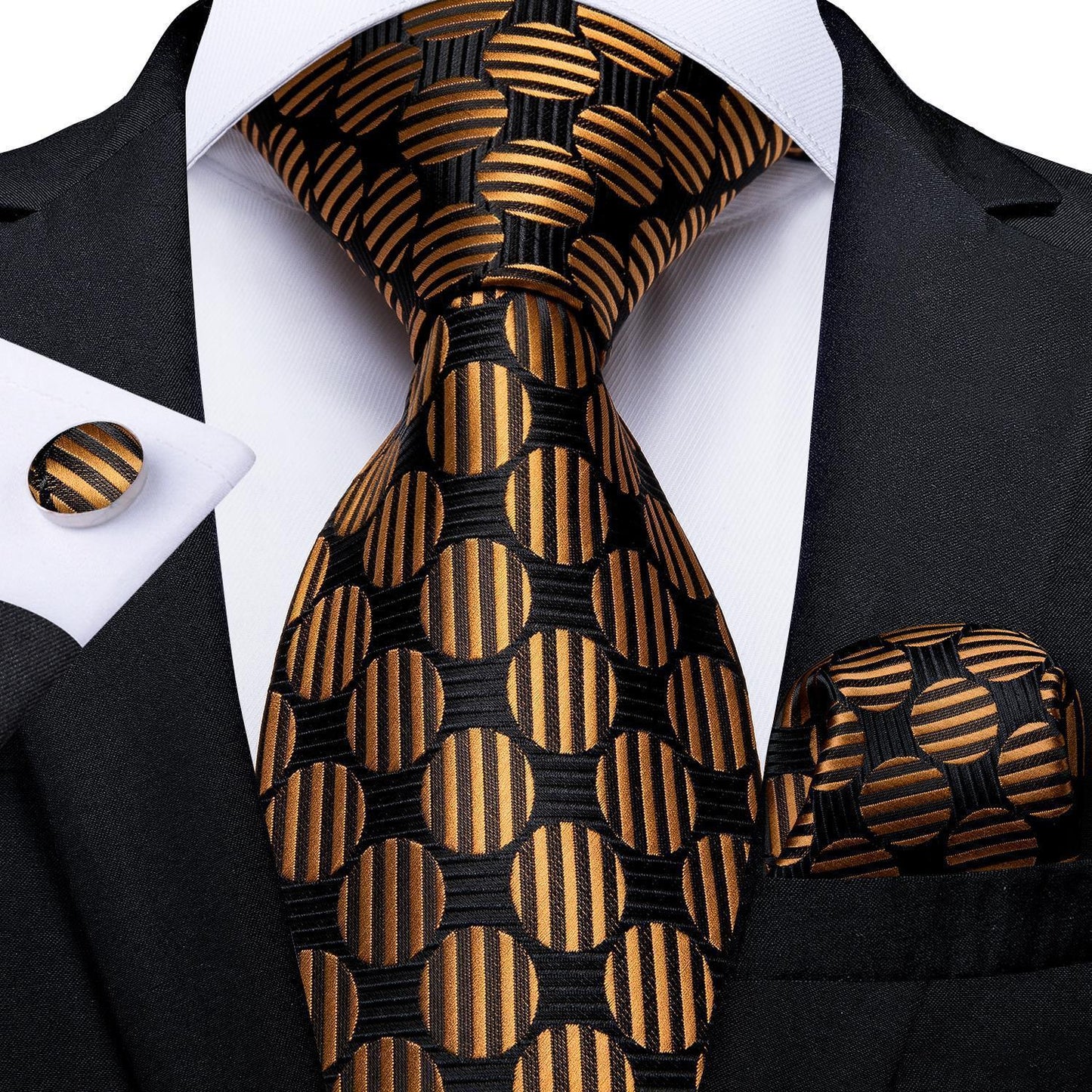 Men's Tie Luxury Black And Gold Striped Silk Woven