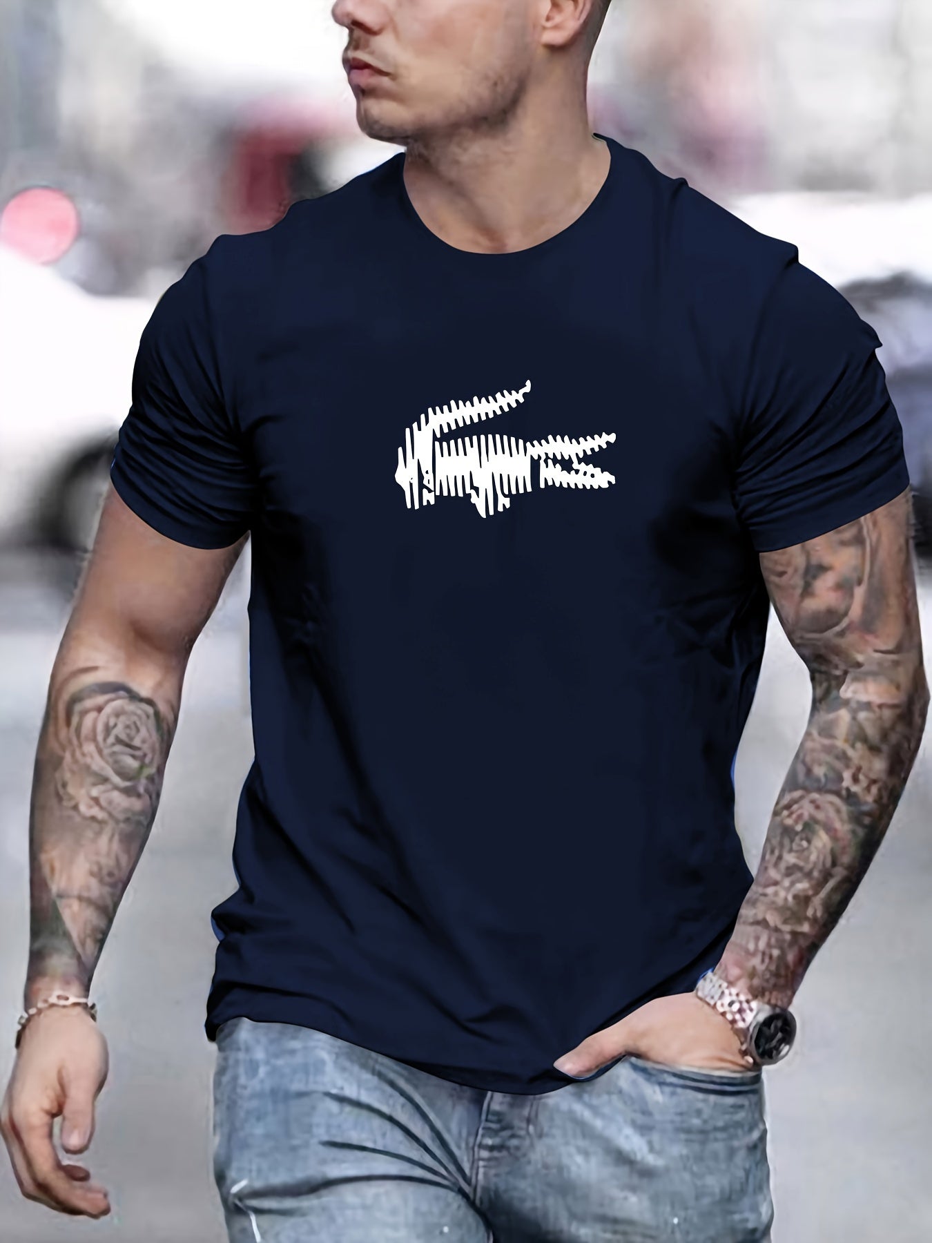 🐊 Men's Fashion T-Shirt with Crocodile Pattern 🌟