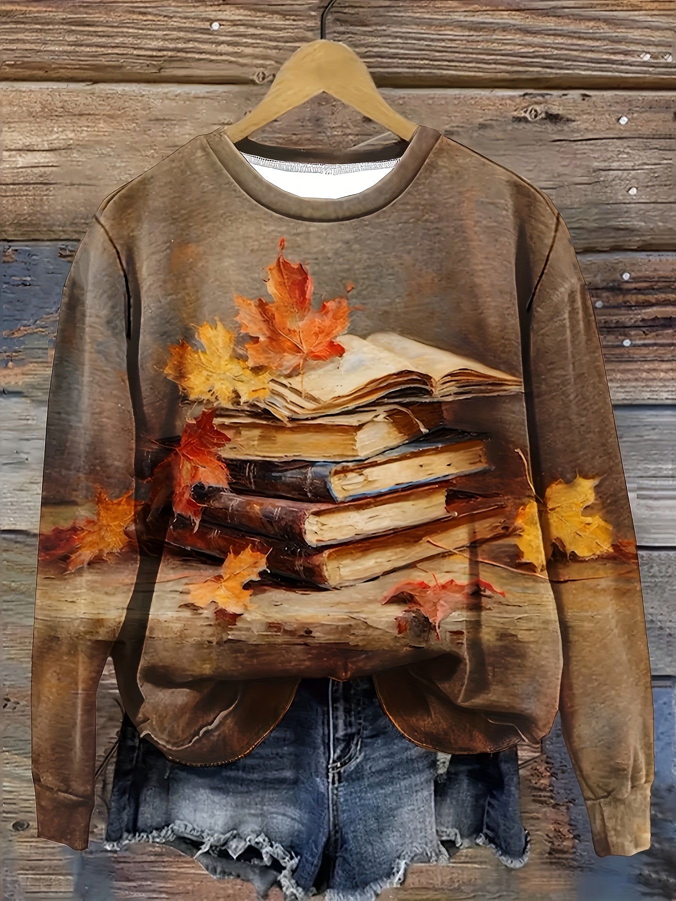 Plus Size Book Print Pullover Sweatshirt 📚