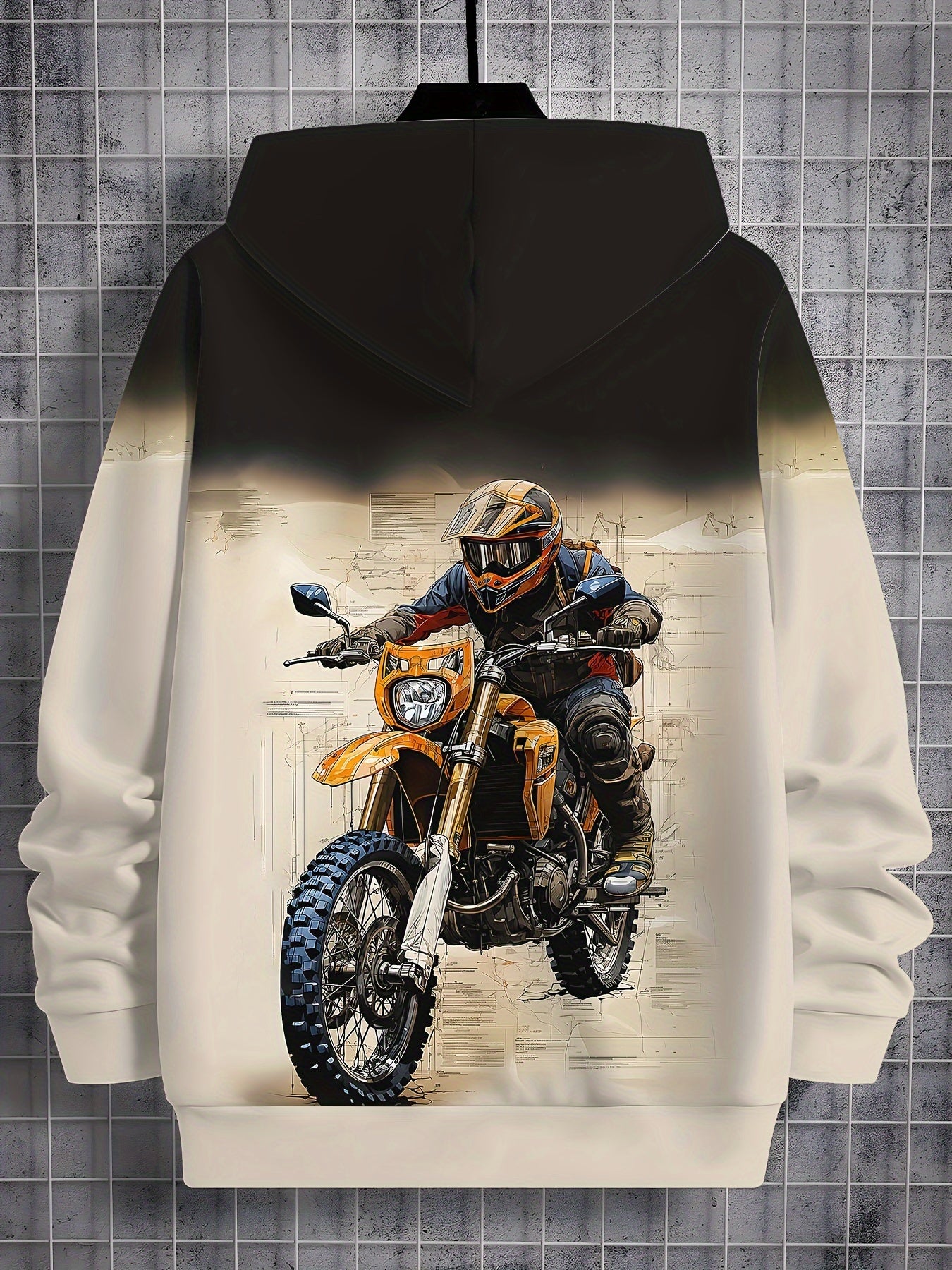 🏍️ Boy's Motorbike Rider Pattern Hooded Sweatshirt – Trendy Pullover for Autumn & Spring 🍂